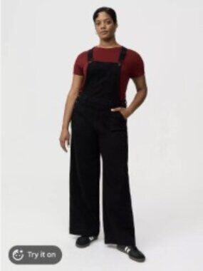 Torrid Wide Leg Black Denim Overalls Vintage Stretch Short Inseam 28" 24S